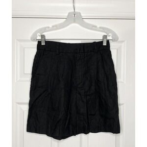 Oak + Fort Women's 100% Linen‎ High Rise Shorts Black 4